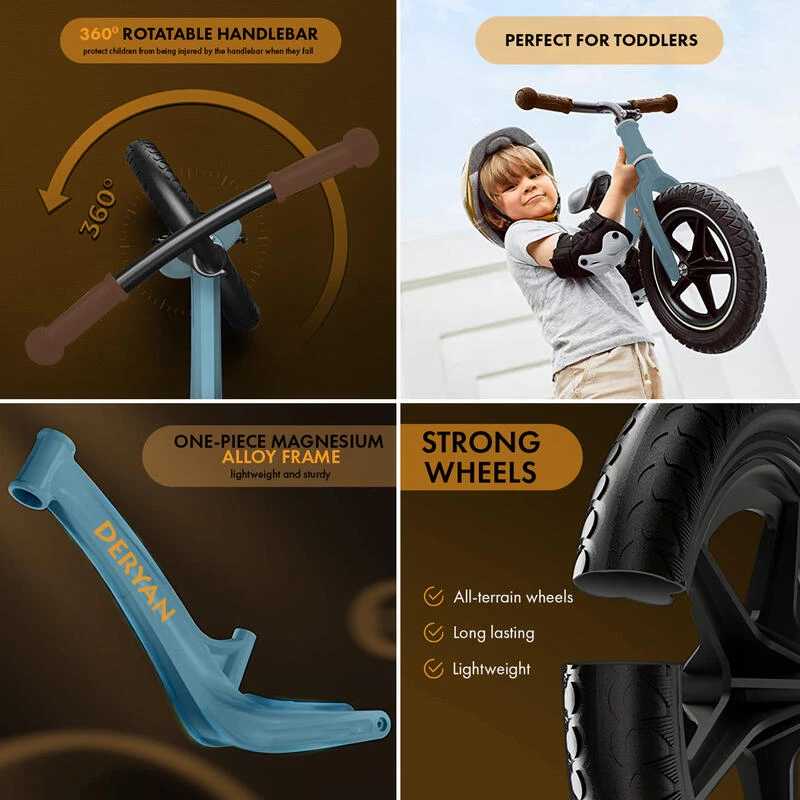 Balance Bike - 12 Inch - Garçons Et Filles - Sky Blue 4 Balance Bike - 12 Inch - Garçons Et Filles - Sky Blue – Image 2