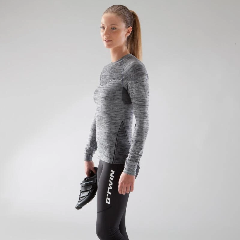 Sous-vêtement Vélo Manches Longues Femme 500 Noir 7 Sous-vêtement Vélo Manches Longues Femme 500 Noir – Image 5