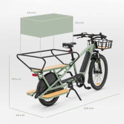 BTWIN VELOCARGO ELECTRIQUE LONGTAIL CHARGEMENT ARRIERE R500E Vert Clair -Vélo Expert velocargo electrique longtail chargement arriere r500e vert clair 1